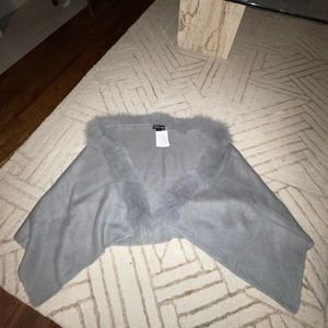 Real fox fur trimmed wrap